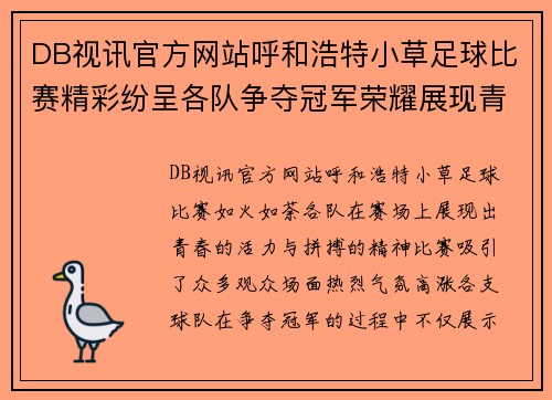 DB视讯官方网站呼和浩特小草足球比赛精彩纷呈各队争夺冠军荣耀展现青春风采